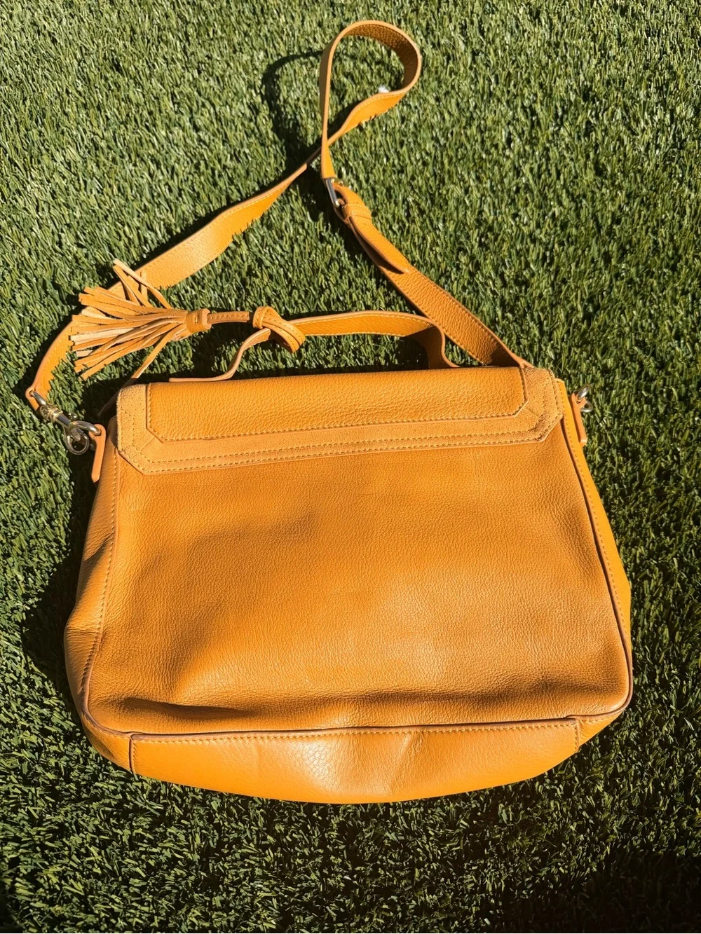 Leather Messenger Bag in Mustard Yellow